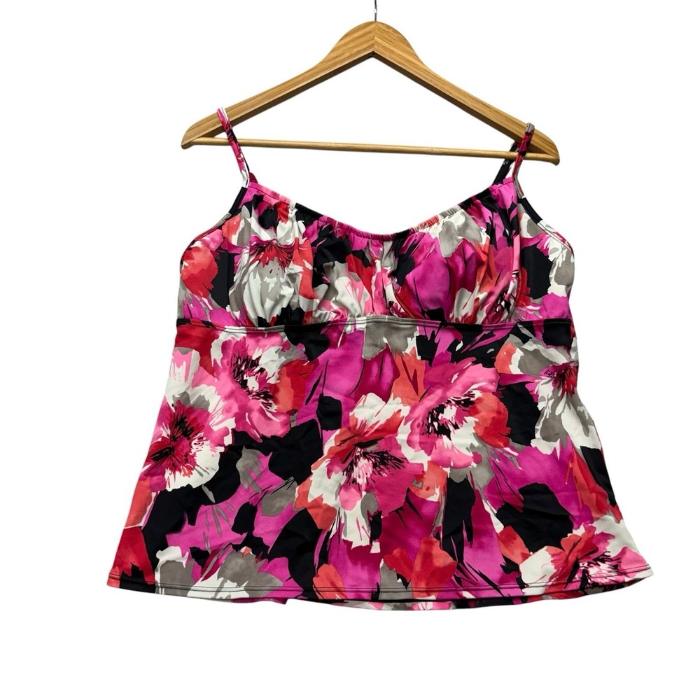 Aqua Green Womens Tankini Top XL Pink Black Floral Swimsuit Swim